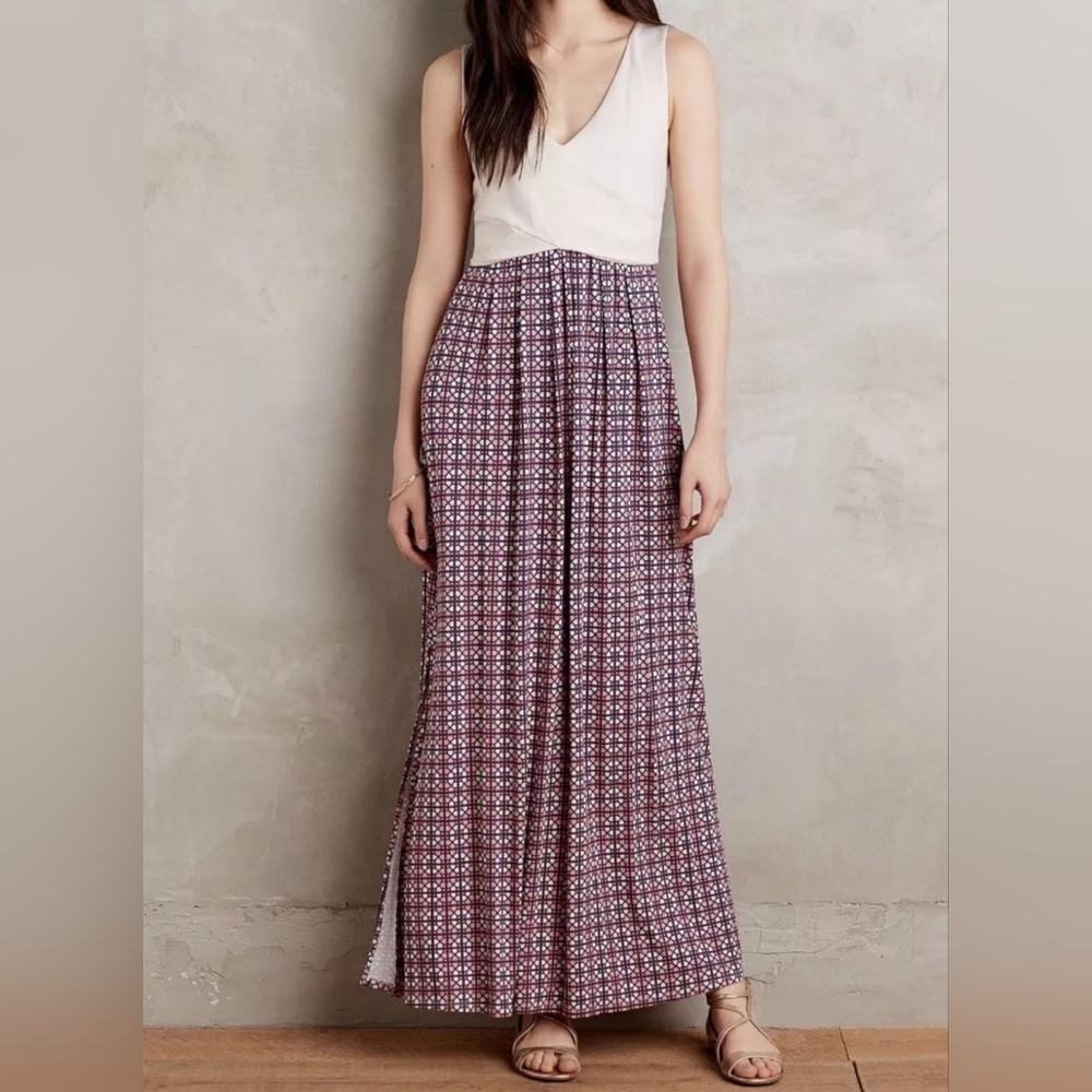 Anthropologie Maeve Elysian Maxi Dress | XL | Sleeveless Faux Wrap Geometric